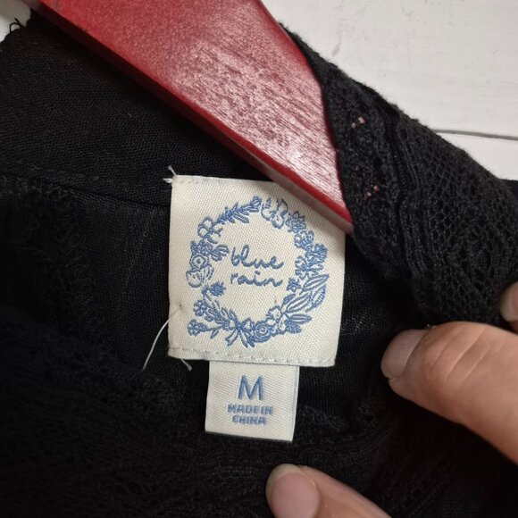 Blue Rain Black Sleeveless Lace Top Womens Sz M Boho Floral Pattern Keyhole Back - Picture 7 of 7